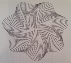 A spiral from Robert Dixon's Mathographics. It wanted to be 3D.